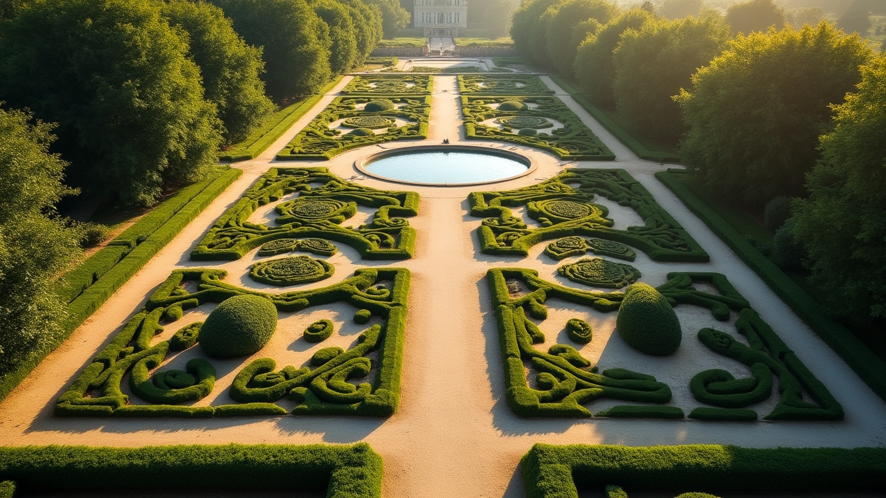 Vue aérienne d'un jardin à la française