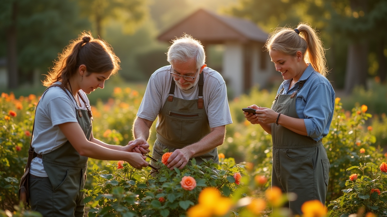 Volontaires travaillant dans un jardin historique